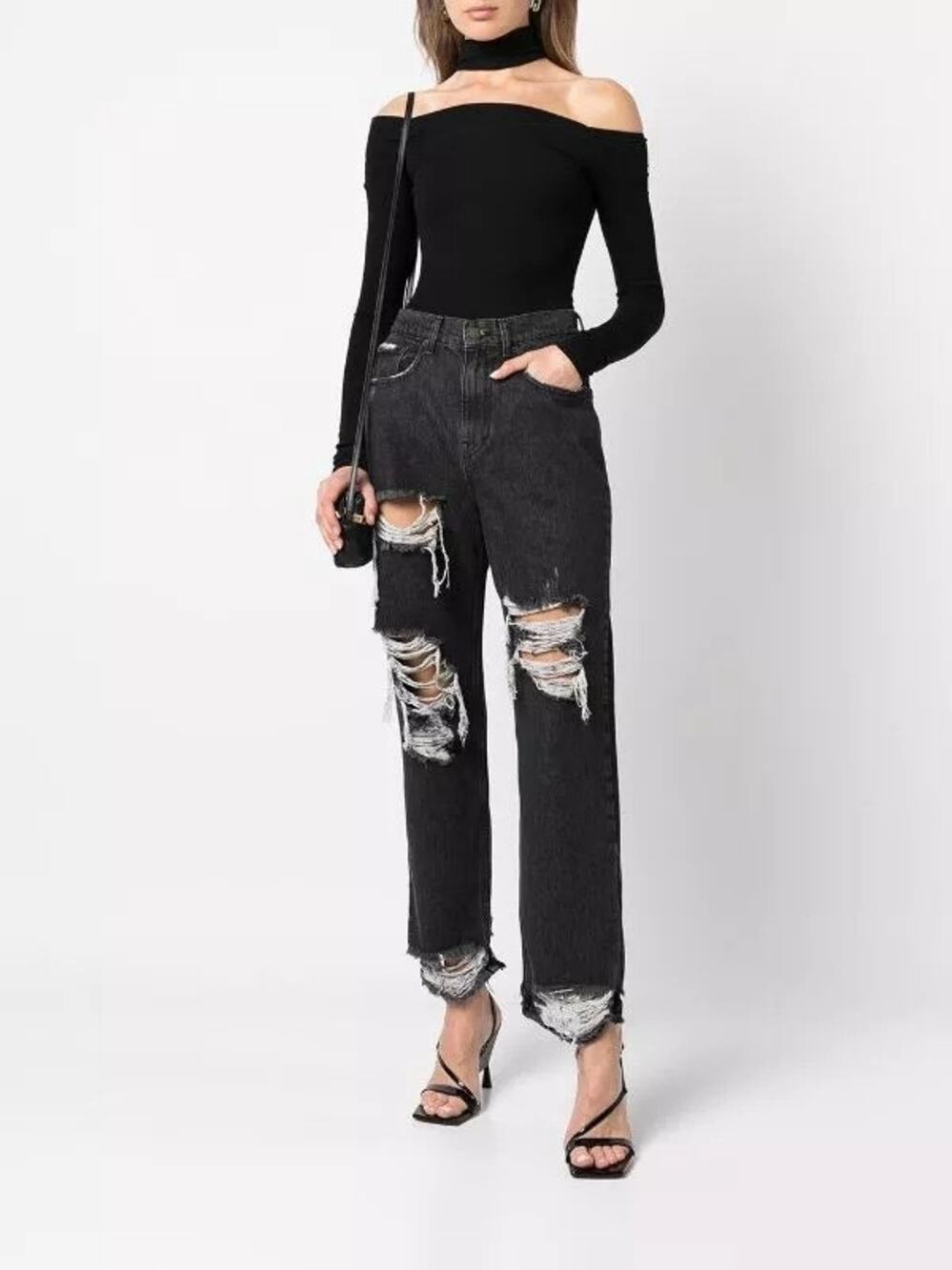 NWT Retrofete Maggie Jet Black Distressed Jeans Size 29